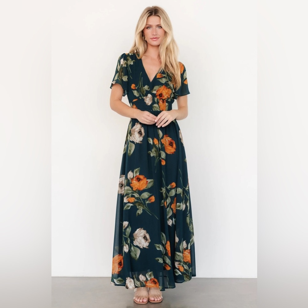 Baltic Born Birdie Maxi Dress Deep Topaz and Rust Floral